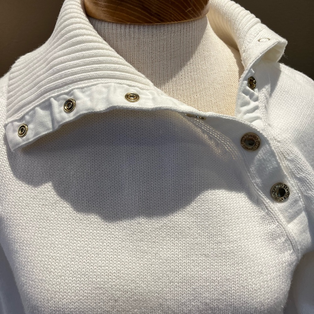 LAUREN Ralph Lauren Women’s Snap Collar Neck Long Sleeve Sweater White Large